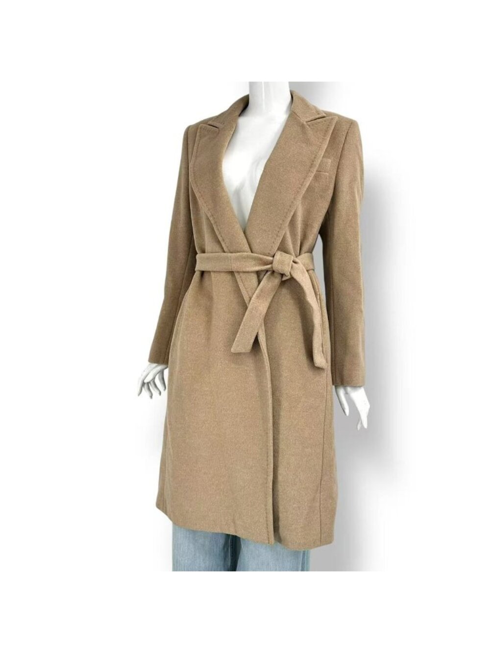 Max Mara Wool Long Belt Wrap Coat Beige 38